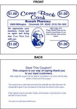 COME BACK CASH COUPONS