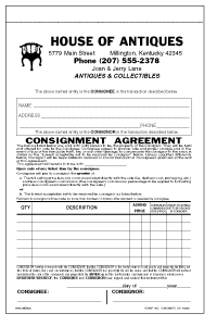 CONSIGNMENT AGREEMENT TRIPLICATE (3-Part) NOT NUMBERED