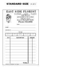 Florist Std. Size Duplicate Sales Slips with Numbers
