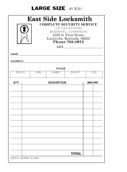 Locksmith Large Single Sales Slips 4¼" x 6½"