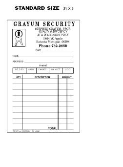 Locksmith Single Sales Slips 3⅛" x 5"
